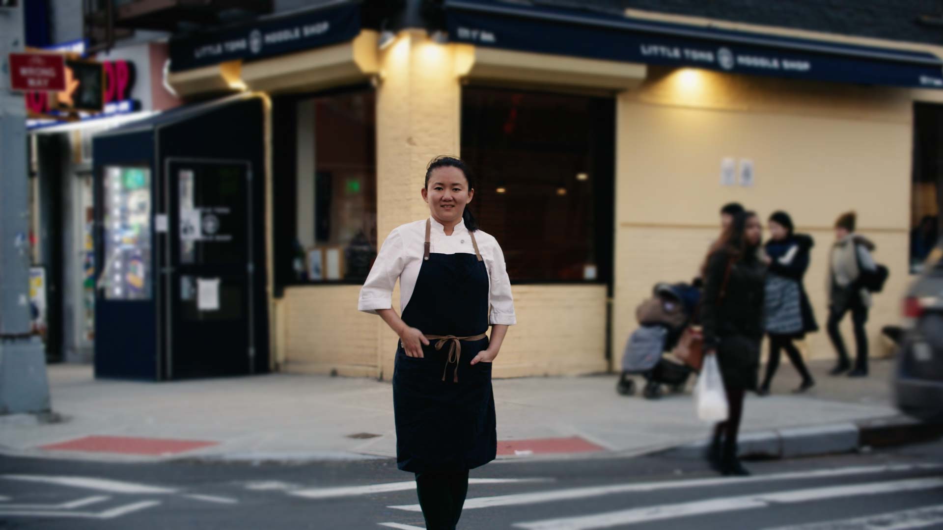 Simone Tong outside Little Tong Noodle Shop
